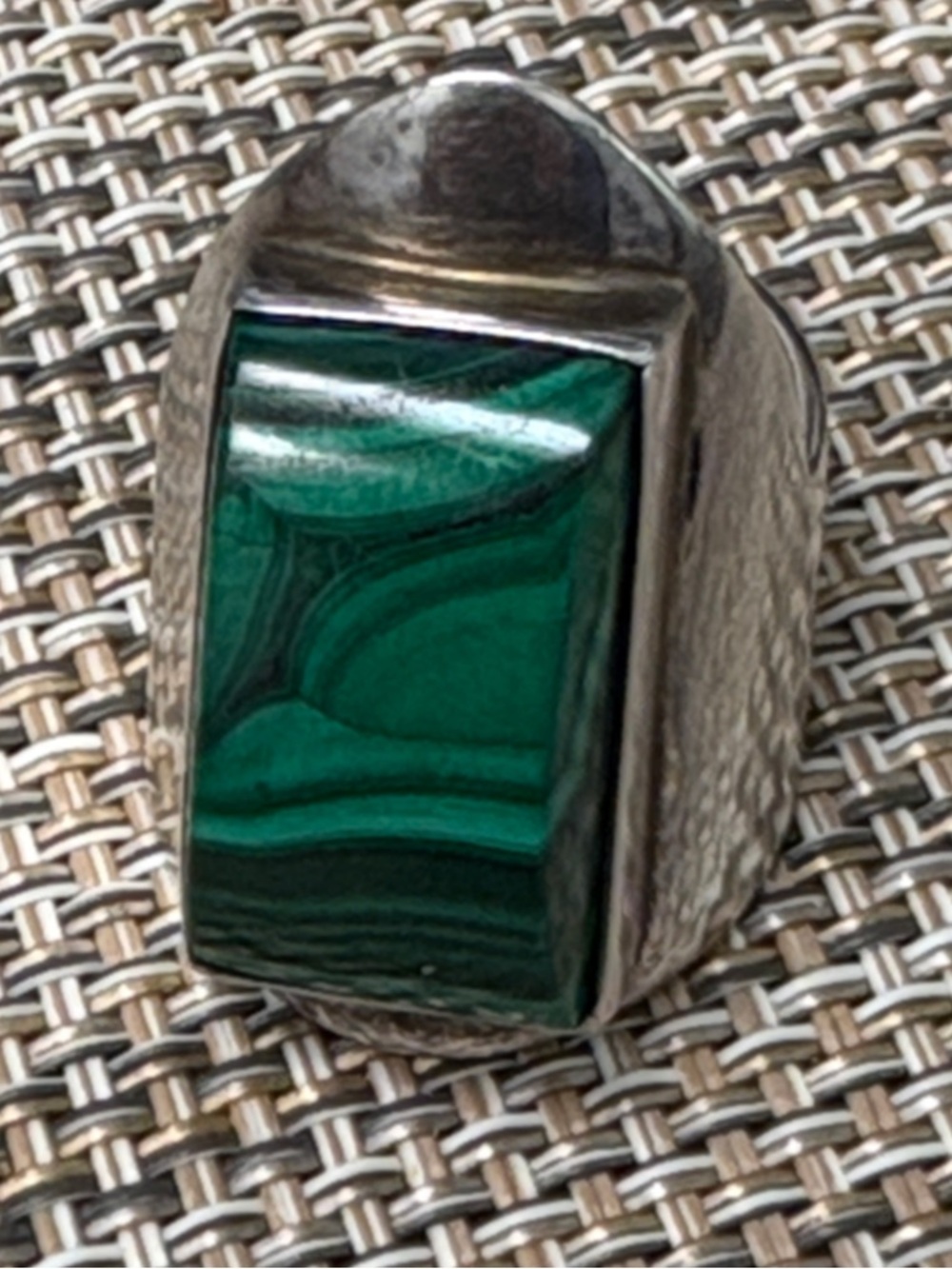 Green Malachite Stone Ring in Sterling Silver